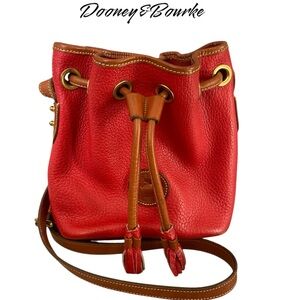Vintage Dooney and Bourke Red Leather Drawstring Bucket Bag